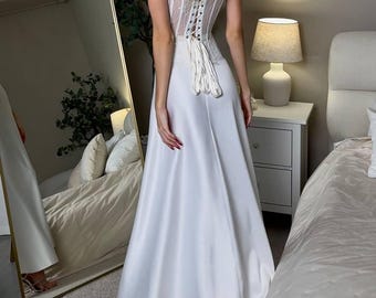 Satin Skirt Custom Length, Waisted Satin Skirt, Bridal Skirt, Evening Skirt, Corset Matching Skirt, Made to Measure Skirt