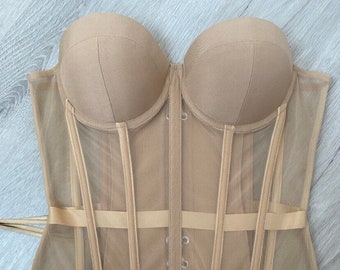 Handmade Beige Corset with Matte Satin Cups