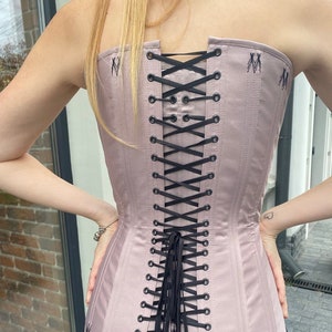 Overbust Edwardian corset with busk spoon, satin tight lacing corset, embroidered renaissance corset
