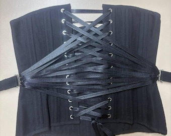 Cotton Underbust Corset with Fan-Lacing & Front Buckle Belt, Busk Closure, Waist Cincher, Made to Measure