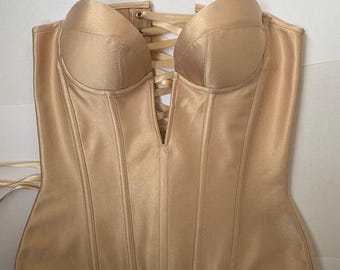 Satin Overbust Corset with V-Neck Cups, Made to Measure Bustier,  Waist Cincher, Handmade Lingerie