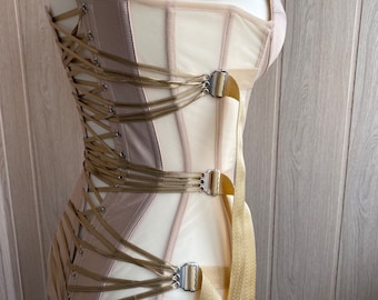 Mesh Corset Bodysuit With Satin Cups and Fan-lacing 