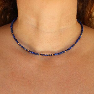 Blue Lapis Lazuli Choker Necklace, Dainty Beaded Gemstone Jewelry, Cute Necklaces for Women, Trendy Gifts for Her, Atelier PIONE