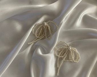 Pearl Ribbon Earring, Ribbon, Pearl Earring,