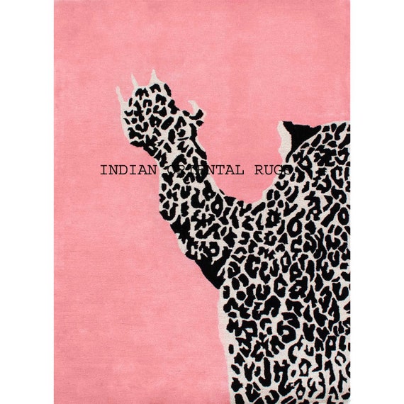 Modern Look Pink Leopard Rug 100 Woolen Hand Tufted Area Rug Etsy
