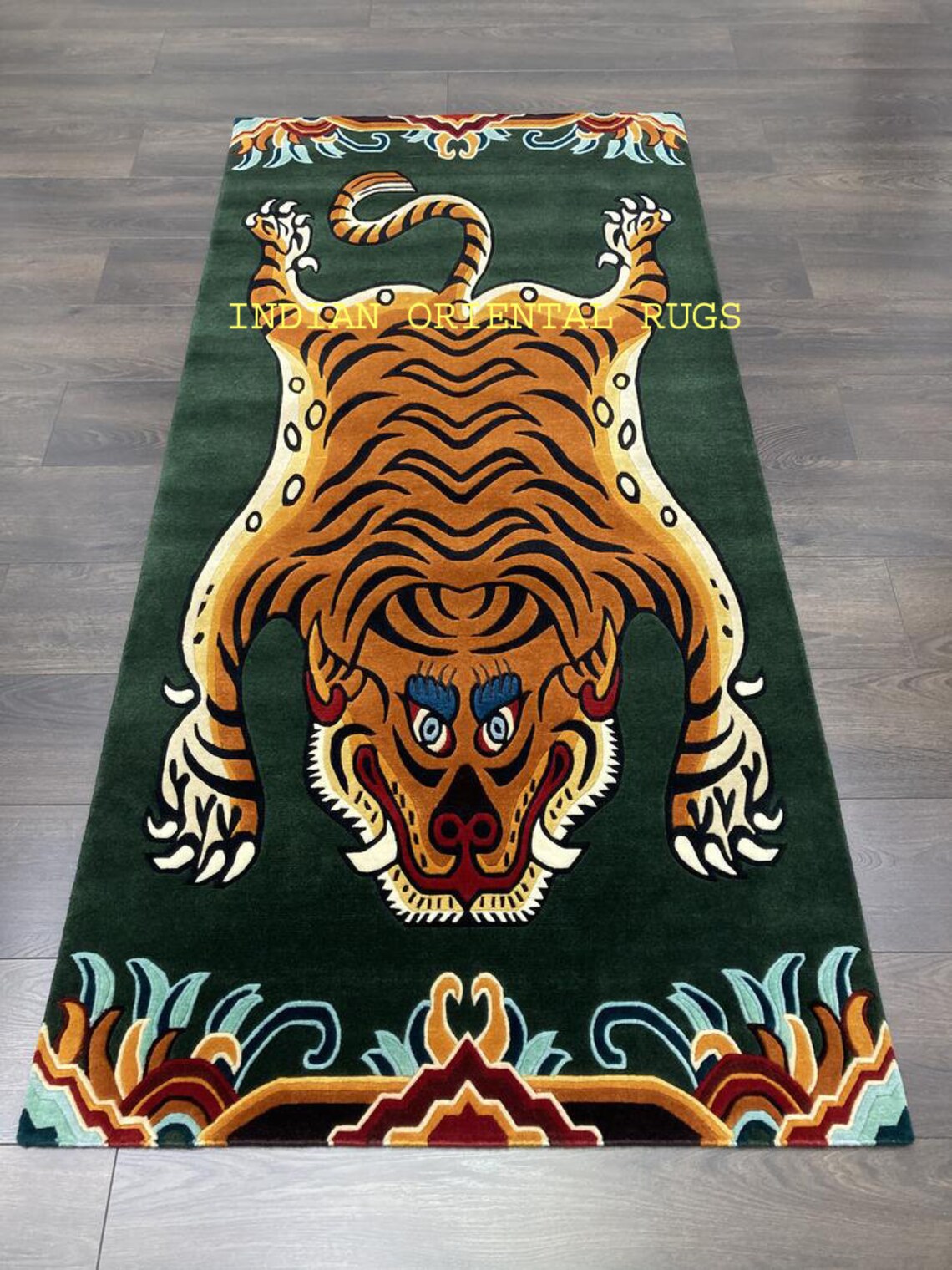 Tibetan Tiger Rug Green Tiger Rug Hand Knotted/hand Tufted Etsy