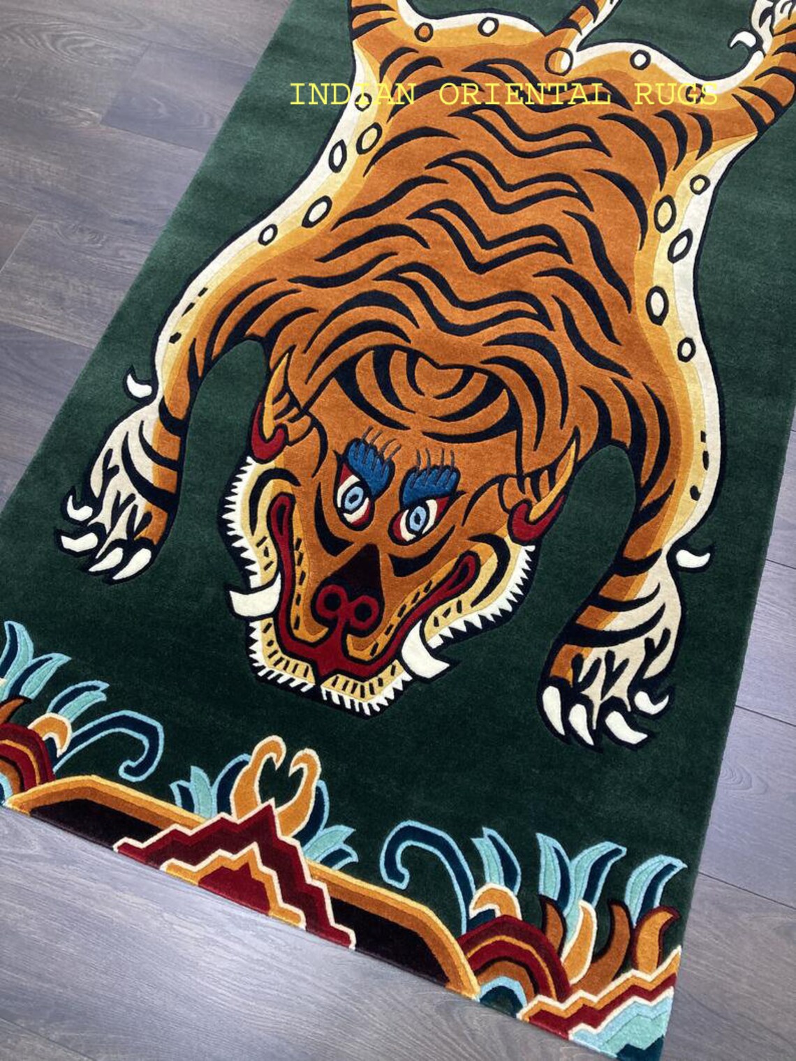 Tibetan Tiger Rug Green Tiger Rug Hand Knotted/hand Tufted Etsy