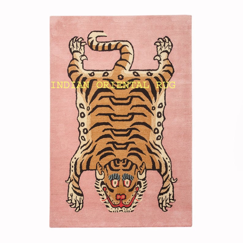 Pink Colored Tibetan Tiger Rug Hand Knotted Hand Tufted Hand Etsy