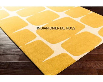 Modern Style Handmade Hand Knotted Hand Tufted Large Area Rug 100% New Zealand Woolen Rug 5x8 6x9 7x10 8x10 9x12 Yellow Colored Carpet
