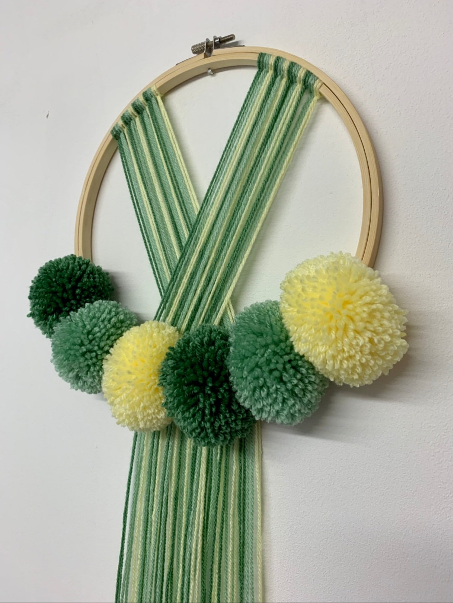 Green Pom Pom Wall Hanging Boho Wall Art Living Room Decor Etsy