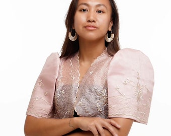 Boléro philippin en organza rose pour femme - Shalanie - JV236