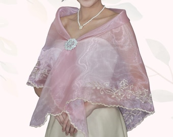 Organza Premium Rose Pink Alampay with Brooch - Micah - JK20RP