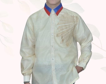 Patriotic Collar Embroidered "Sinag" Barong Tagalog - Andres - JK44