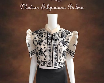 Boléro philippin en organza brodé - Barong moderne