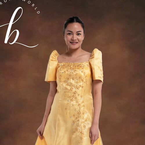 Traditional Traje De Mestiza Golden Yellow Filipiniana Gown - Etsy Canada