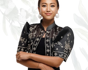 Silk Organza Black Modern Filipiniana Bolero - LJM001