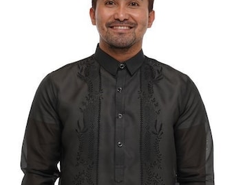 Élégant barong tagalog noir de luxe - Paul - JV789