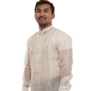 Men's Silk Cocoon Chinese Collar Premium Barong Tagalog  - Marco - JV99