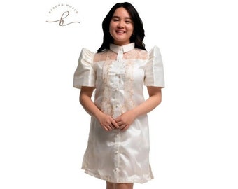 Classic Organza Beige Filipiniana Barong Dress - Maria - JV21