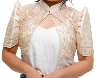 Organza Beige Premium Filipiniana Bolero High Quality - LJM004