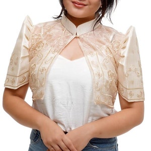 Organza Beige Premium Filipiniana Bolero High Quality - LJM004