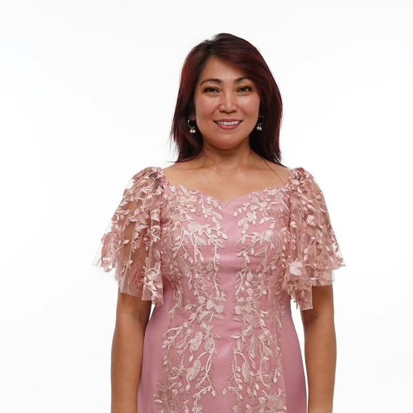 Women's Lace Pink Premium Filipiniana Gown - Morie - MR778