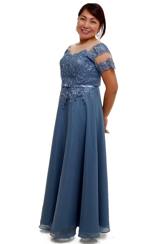 modern filipiniana dress blue Emily Maxi Dress Blue main image 0