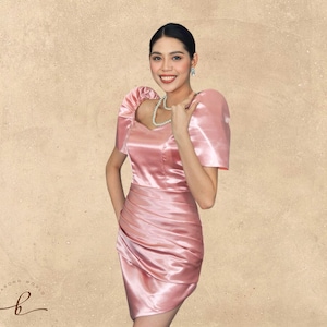 Elegant Pink Filipiniana Mestiza Duchess Dress - Sera - JB608