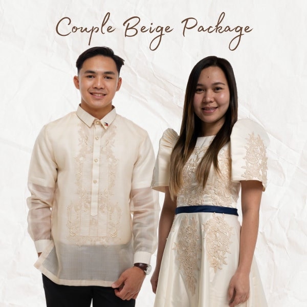 Couple Beige Barong and Filipiniana 