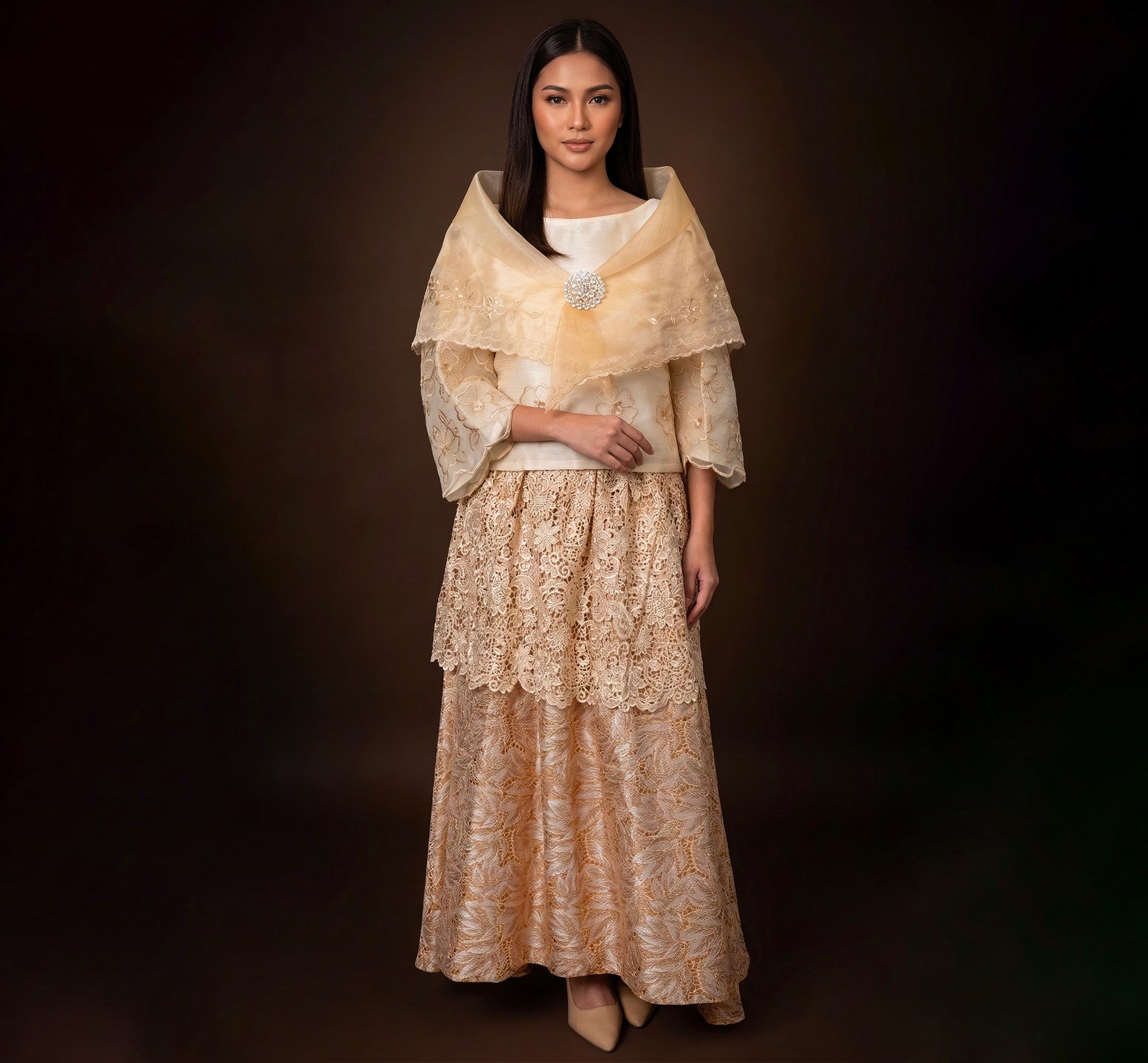 modern baro't saya dress WS21 - Baro't Saya Ethnic Filipiniana Blue
