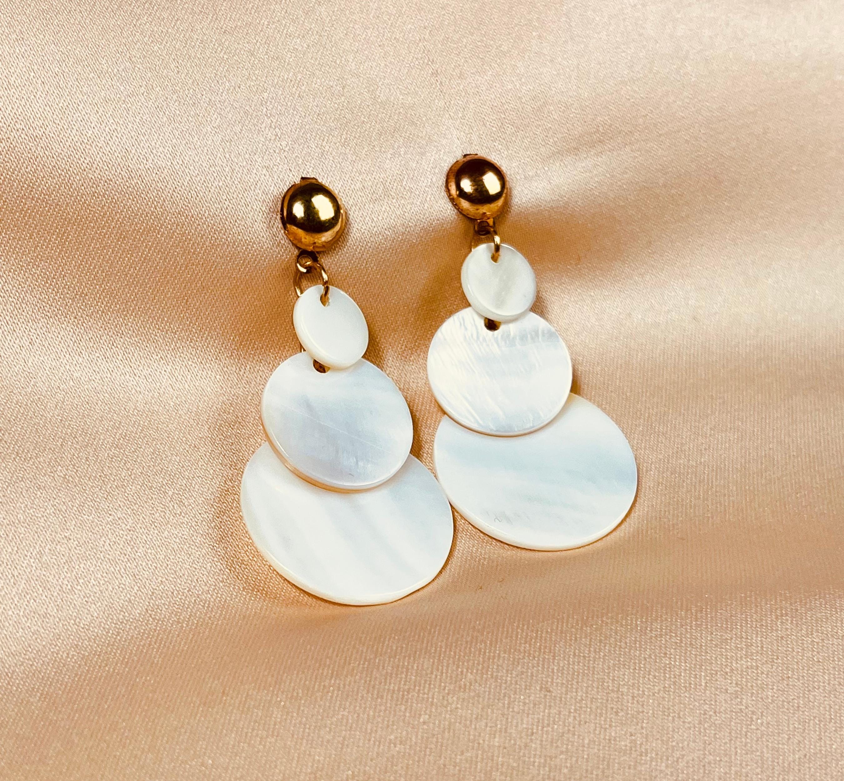 Elegant Capiz Shell Drop Earrings | Philippine Accessory | Filipina Earrings - LZ017