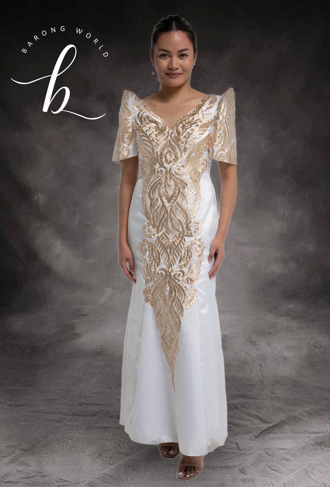 Women's Satin White Premium Filipiniana Long Gown Gloria - Etsy
