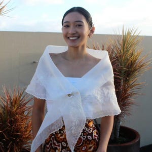 Organza White Alampay with Embroidery