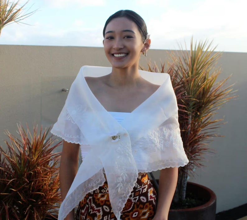 Organza White Alampay with Embroidery