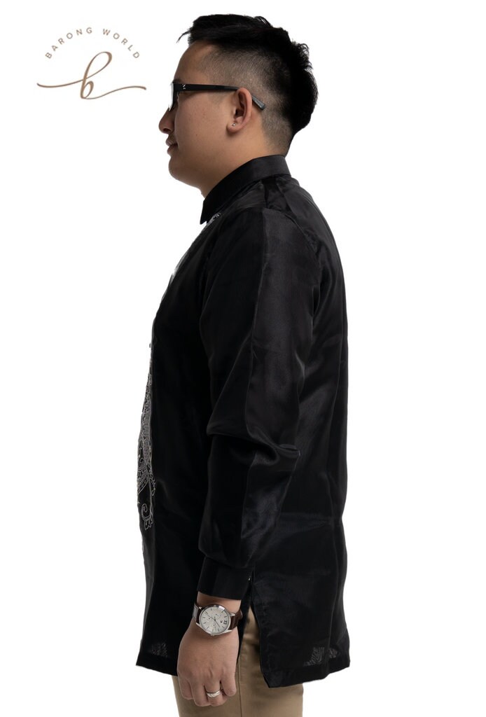 Satin Black Cultural Barong Tagalog - Natoy - JS69 - Etsy
