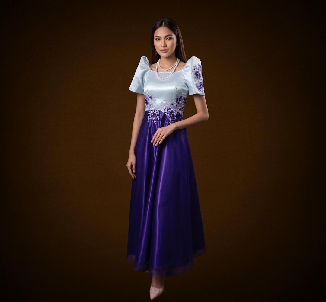 purple filipiniana dress VIOLETTA SILK BROCADE FILIPINIANA SET