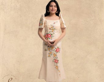 Floral Hand-painted Filipiniana Baro&#39;t Saya  - Elle - ML966