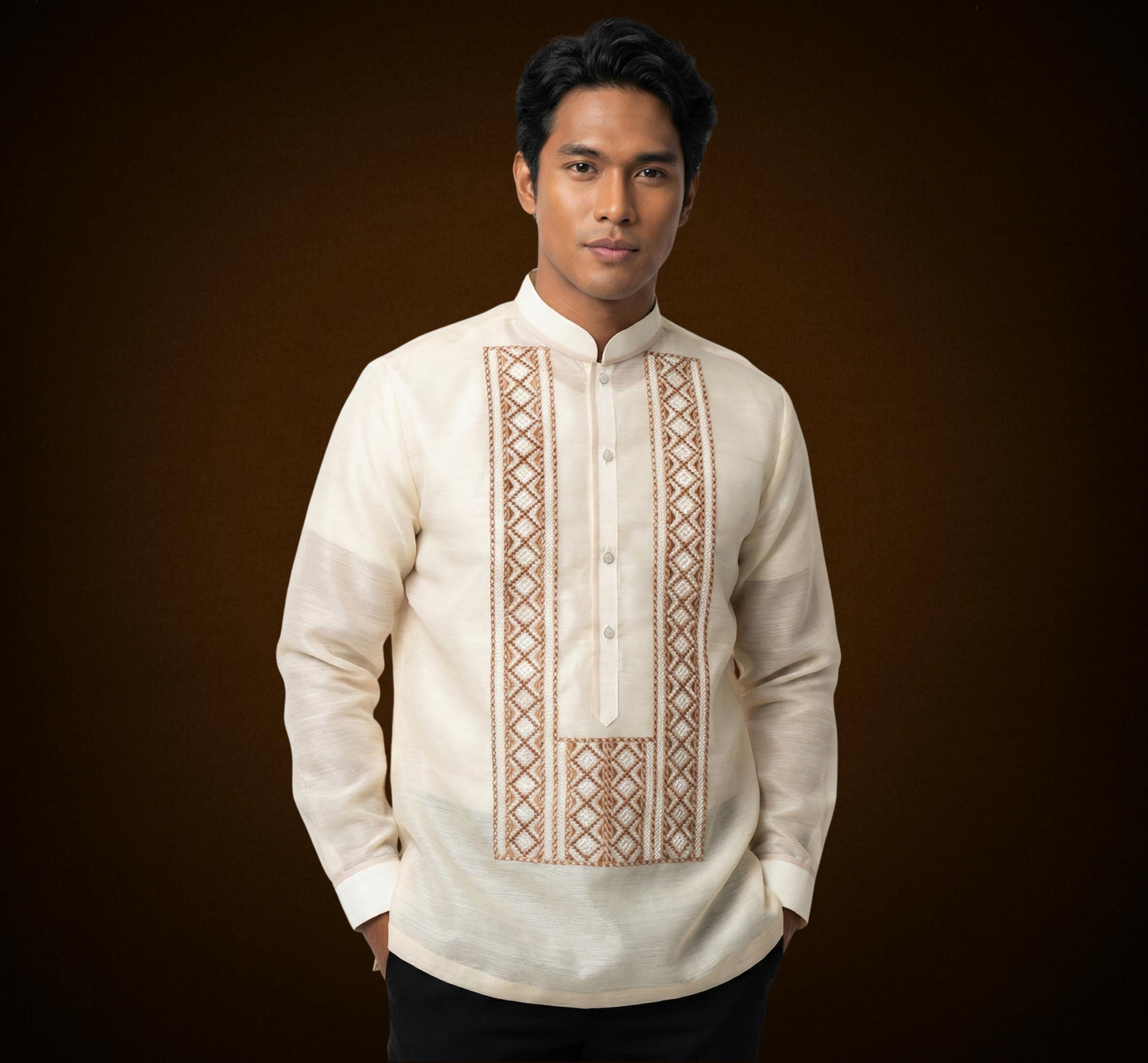Classic Organza Barong Tagalog With Geometric Brown Embroidery ...
