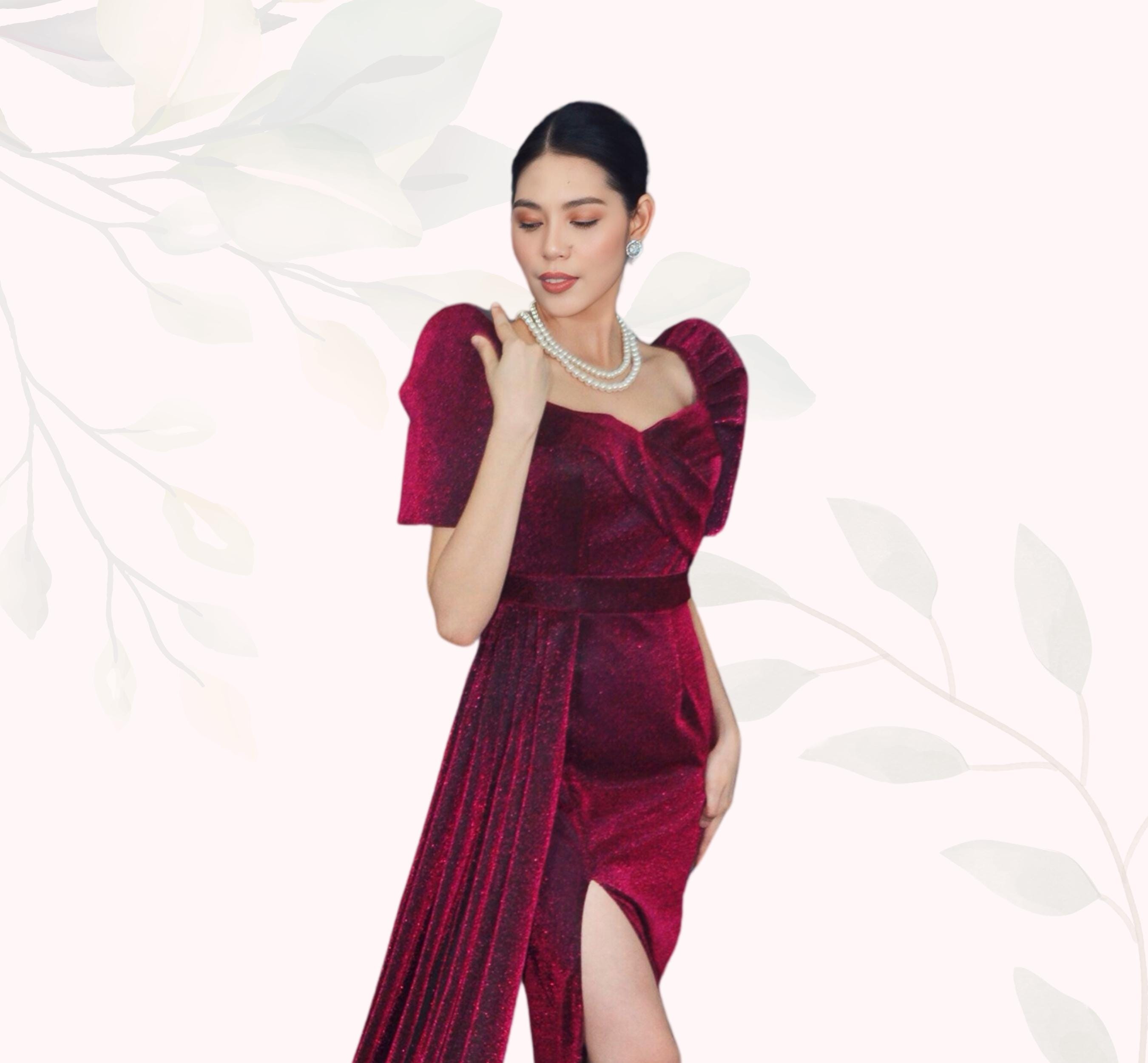 modern filipiniana cocktail dress Ria Amore Midi Filipiniana Dress, modern filipiniana dress in corset style, detachable tulip style filipiniana sleeves , : midi length