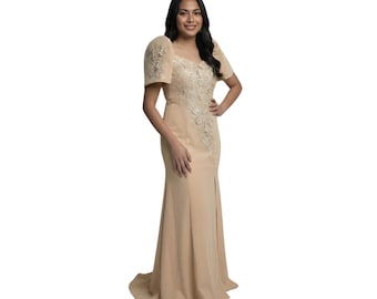Elegant Serpentina Champagne Filipiniana Dress - MR35