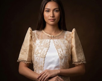 Beige Modern Filipiniana Bolero - JK06