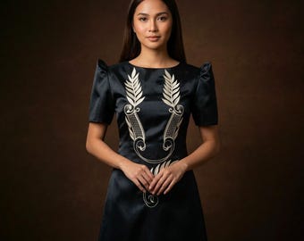 Black Organza Filipiniana Barong Dress - Rizalyn - JK52