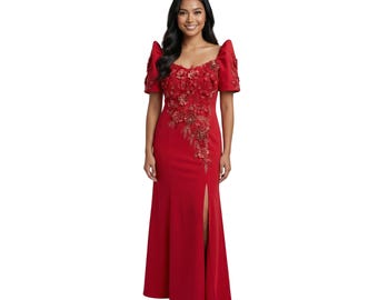 Serpentina Filipiniana Dress Neoprene Elegant Red - MR26