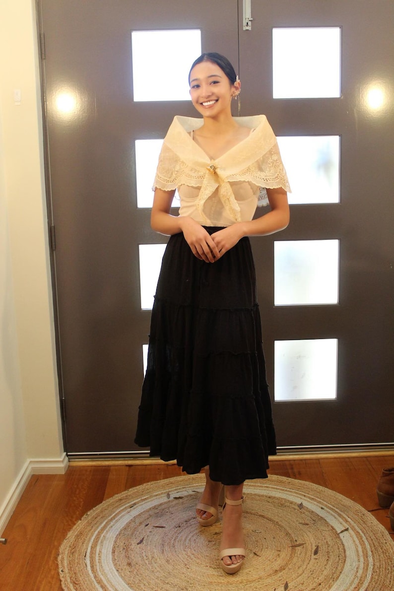 Beige Organza Elegant Filipiniana Alampay