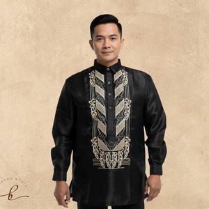Organza Black with Golden Embroidery Barong Tagalog - Francisco - JS83