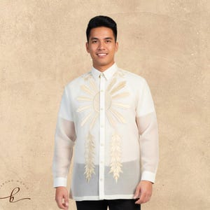 Golden Sunburst Embroidered Jusi Barong Tagalog