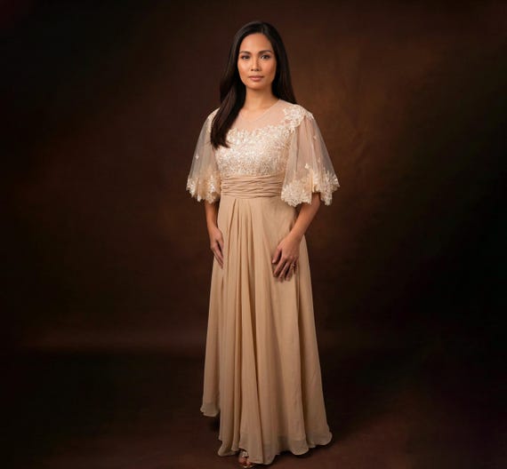 Pinya & Lace Modern Elegant Filipiniana Dress - Gretchen - ML896