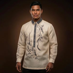 Organza Premium Embroidery White Barong