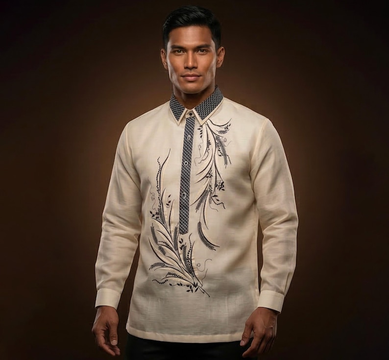 Organza Premium Embroidery White Barong