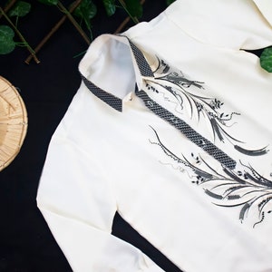 Organza Premium Embroidery White Barong